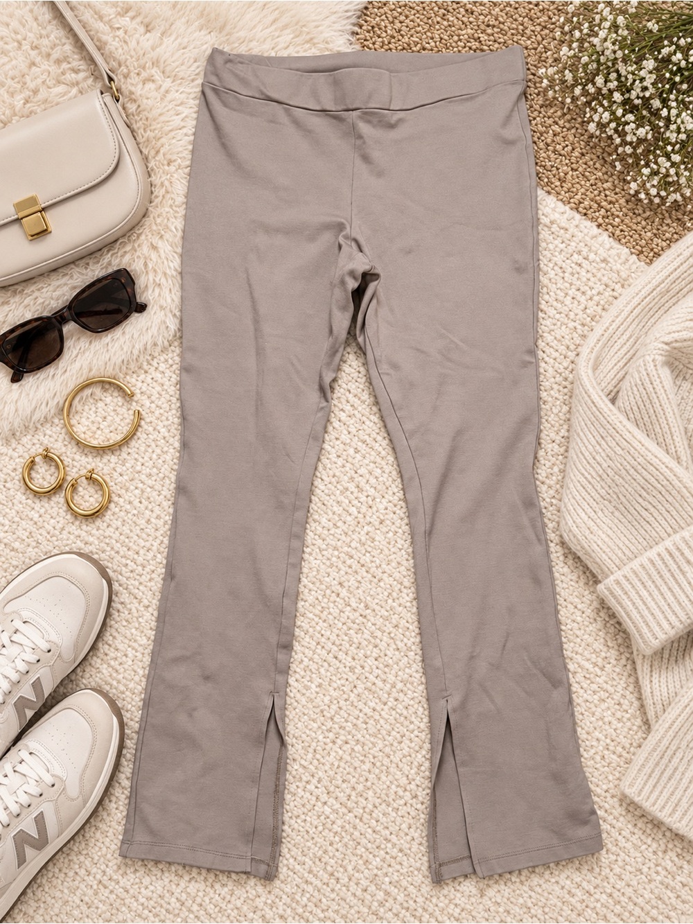 A New Day Women’s XL Taupe Pull-On Flare Pants Split Hem Stretch Trousers